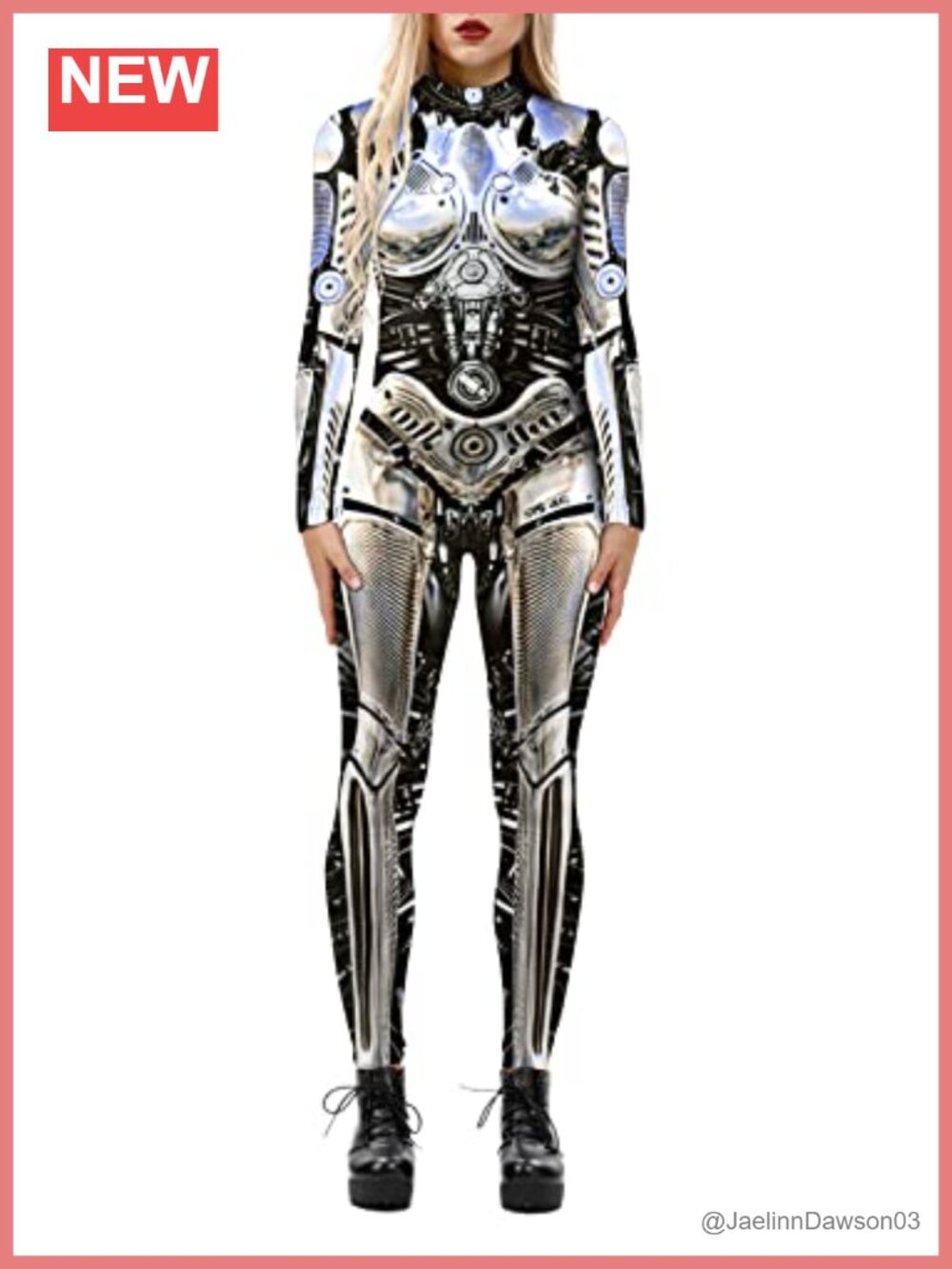 Futuristic Robot Skeleton Print Halloween Jumpsuit Cosplay Costume